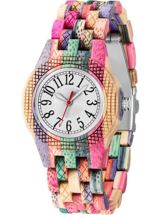 Women\'s Multi Colorful White Analog Quartz Couples Bamboo Classic Wooden Watch main image 5